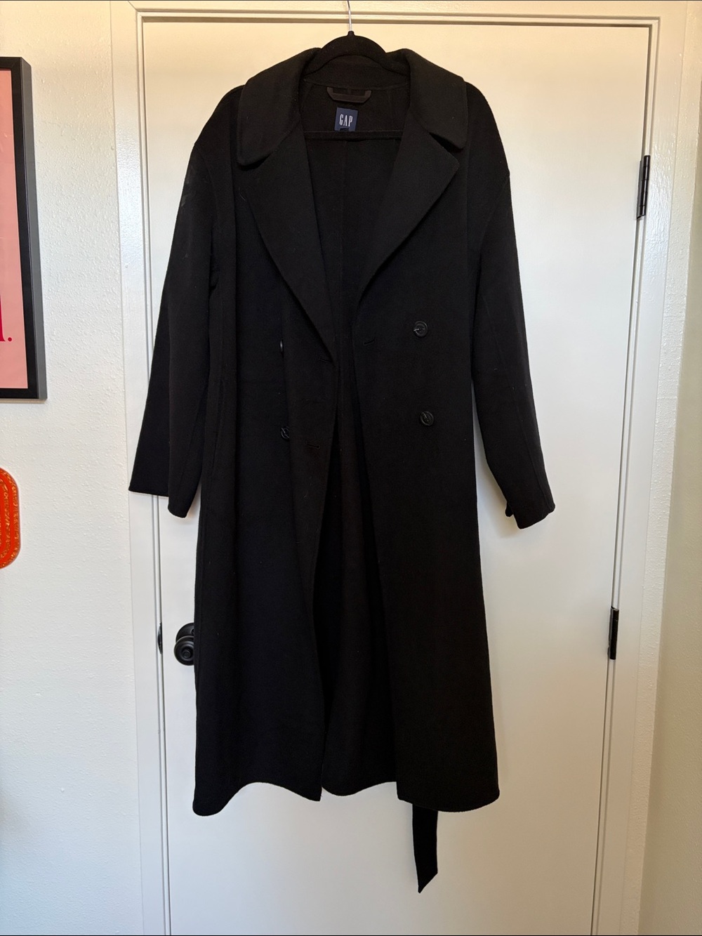 GAP Black Double-Breasted Long 50% Wool Coat